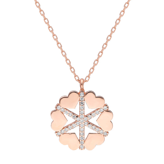 925k Sterling Silver Heart Snowflake Necklace