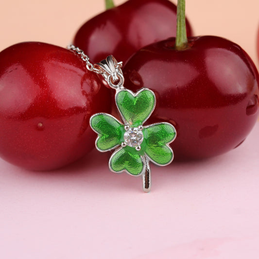 925k Sterling Silver Pave Clover Necklace