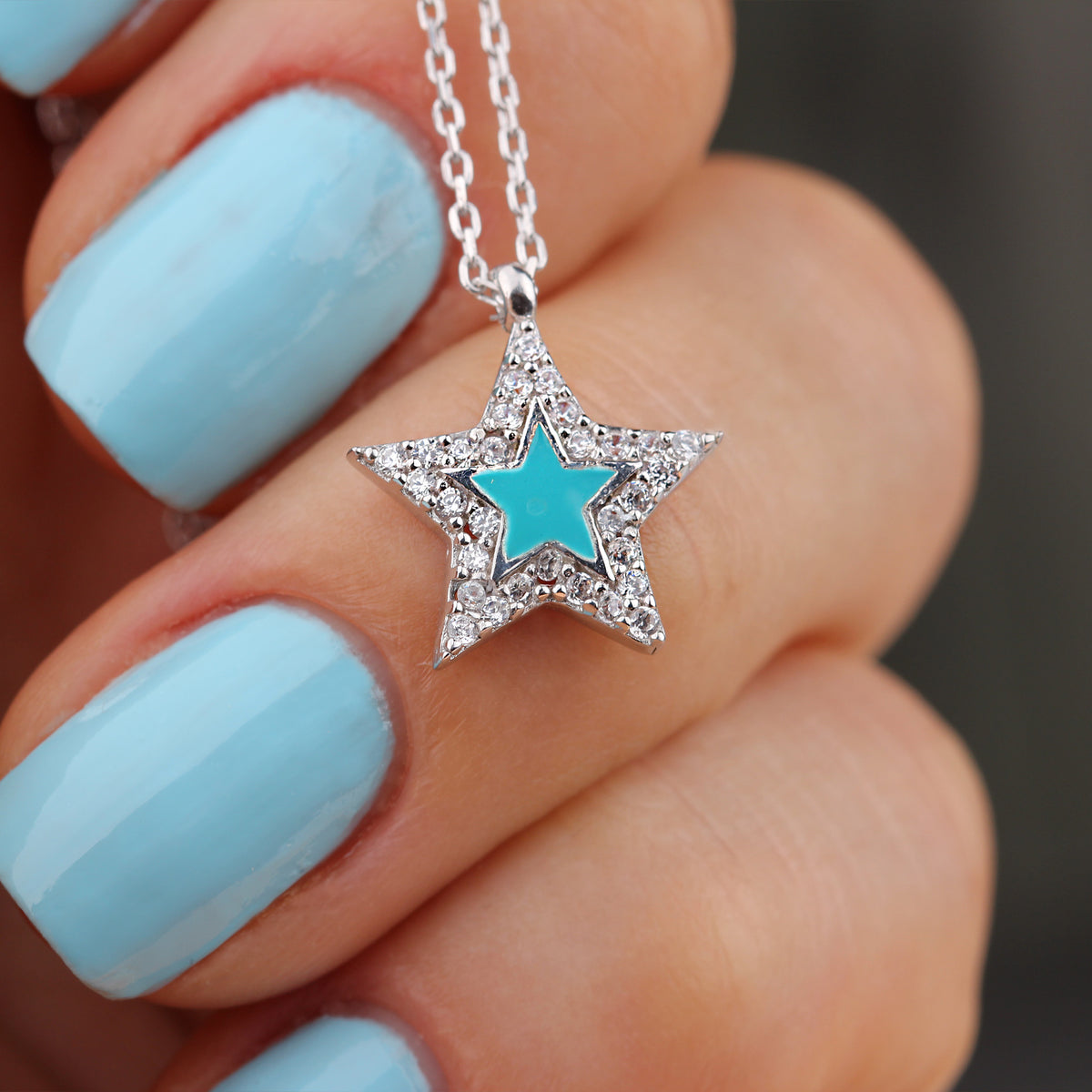 925k Sterling Silver Pave Star Necklace