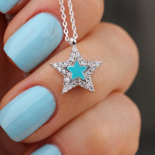 925k Sterling Silver Pave Star Necklace