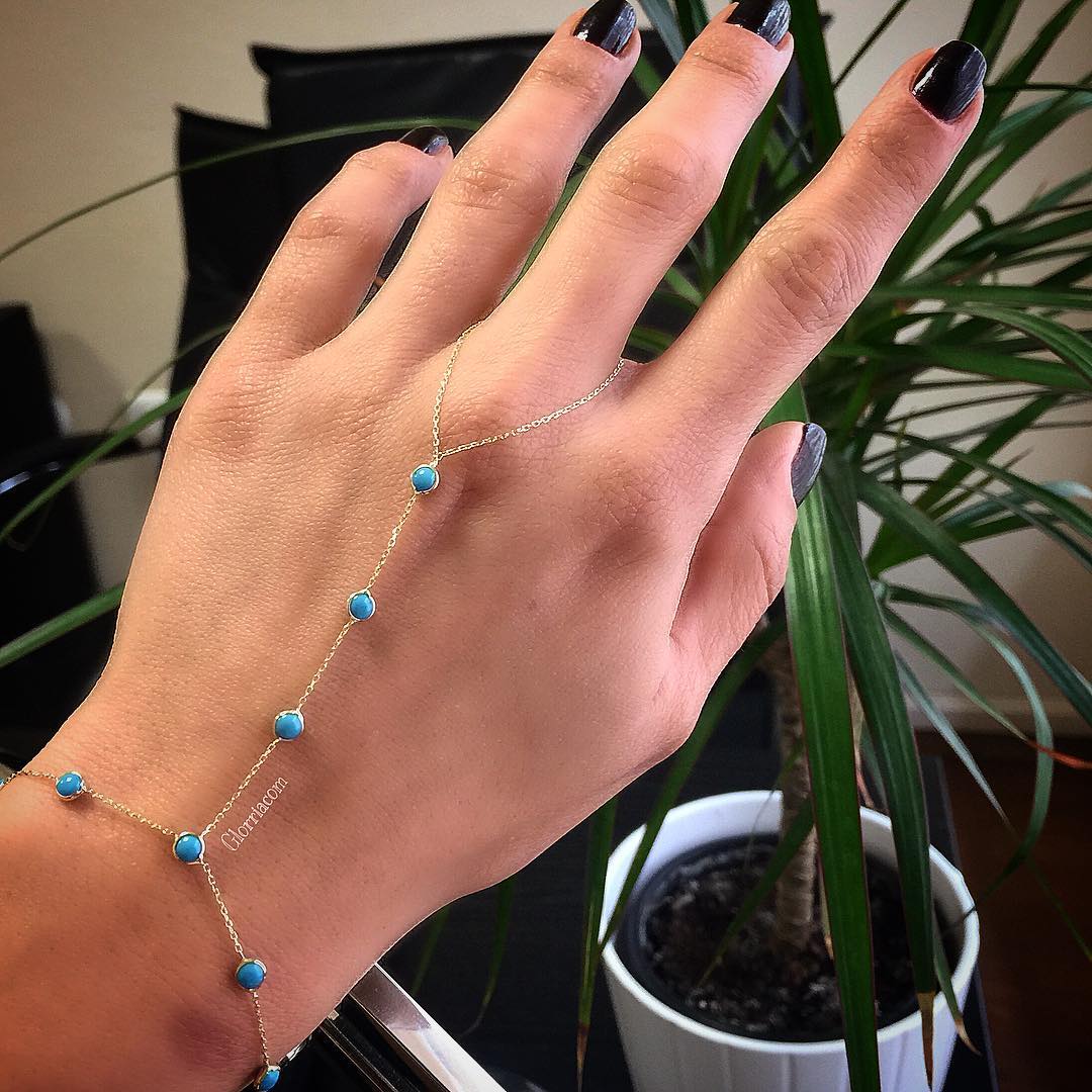 14k Solid Gold Turquoise Shahmeran Bracelet - alternate view 4