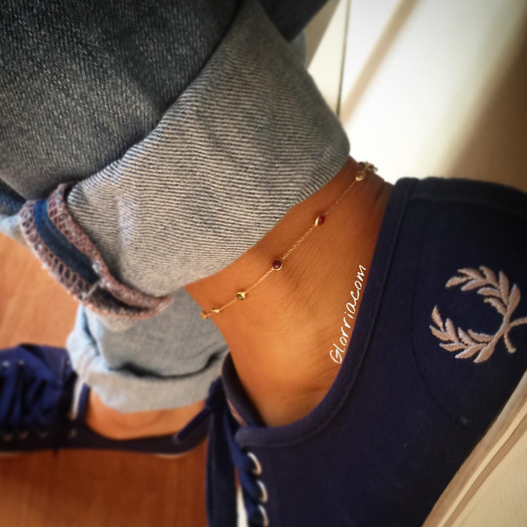 14k Solid Gold Pave Anklet - alternate view 2