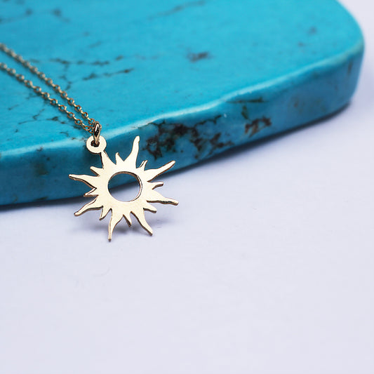 14k Solid Gold Sun Necklace - alternate view 2