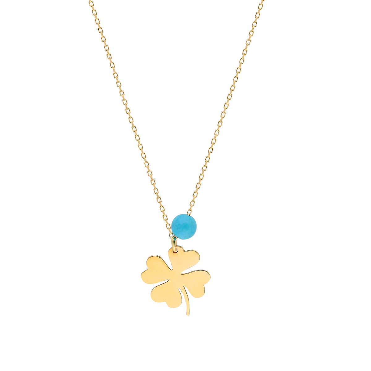14k Solid Gold Turquoise Clover Necklace - alternate view 2
