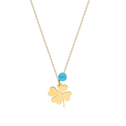 14k Solid Gold Turquoise Clover Necklace - alternate view 2