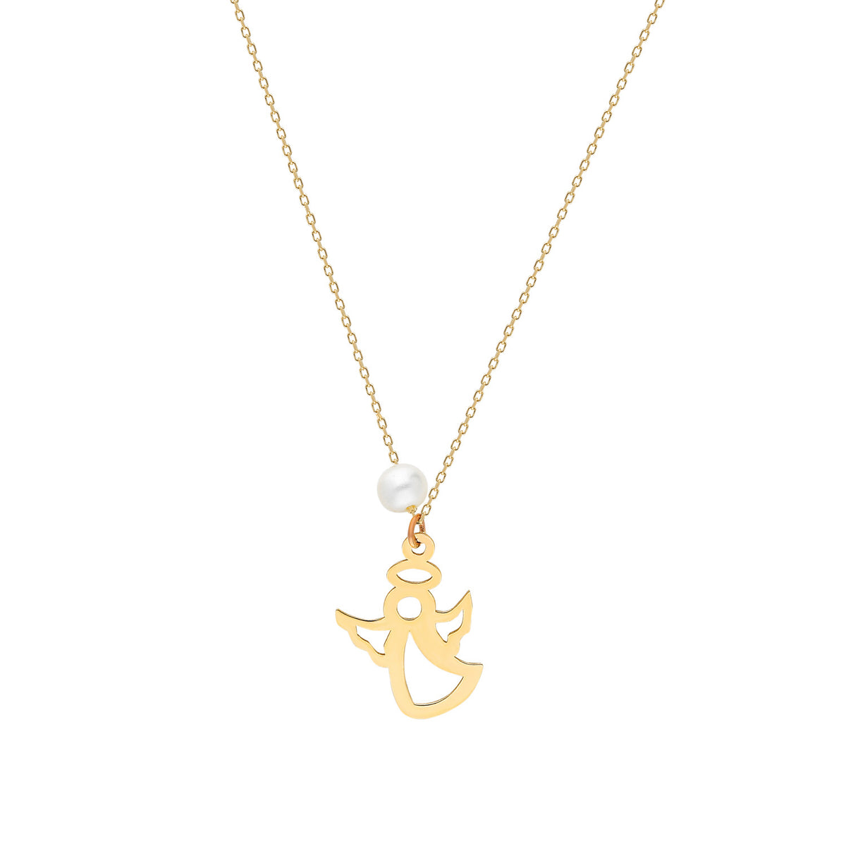 14k Solid Gold Pearl Angel Necklace - alternate view 2