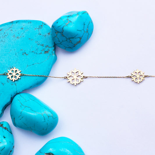 14k Solid Gold Snowflake Bracelet