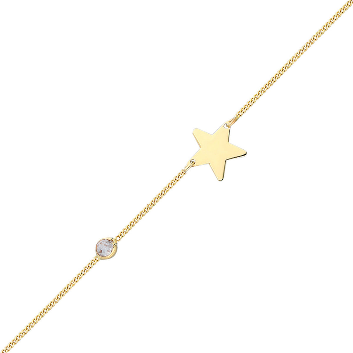 14k Solid Gold Star Curb Bracelet