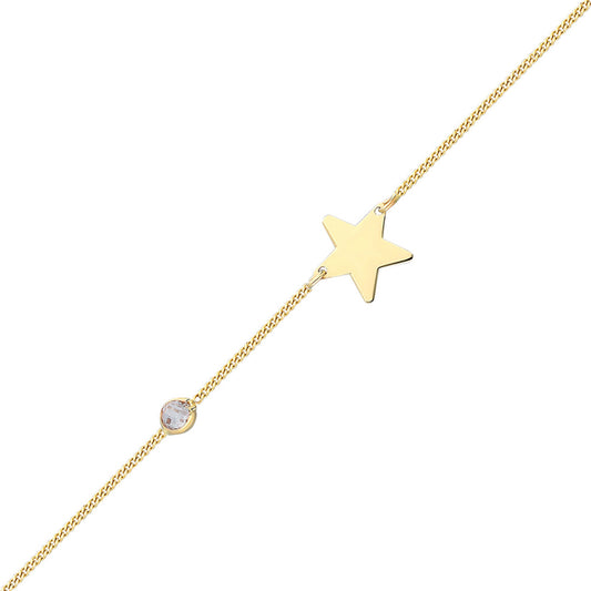 14k Solid Gold Star Curb Bracelet