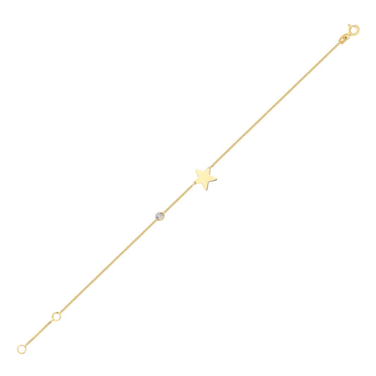 14k Solid Gold Star Curb Bracelet - alternate view 2