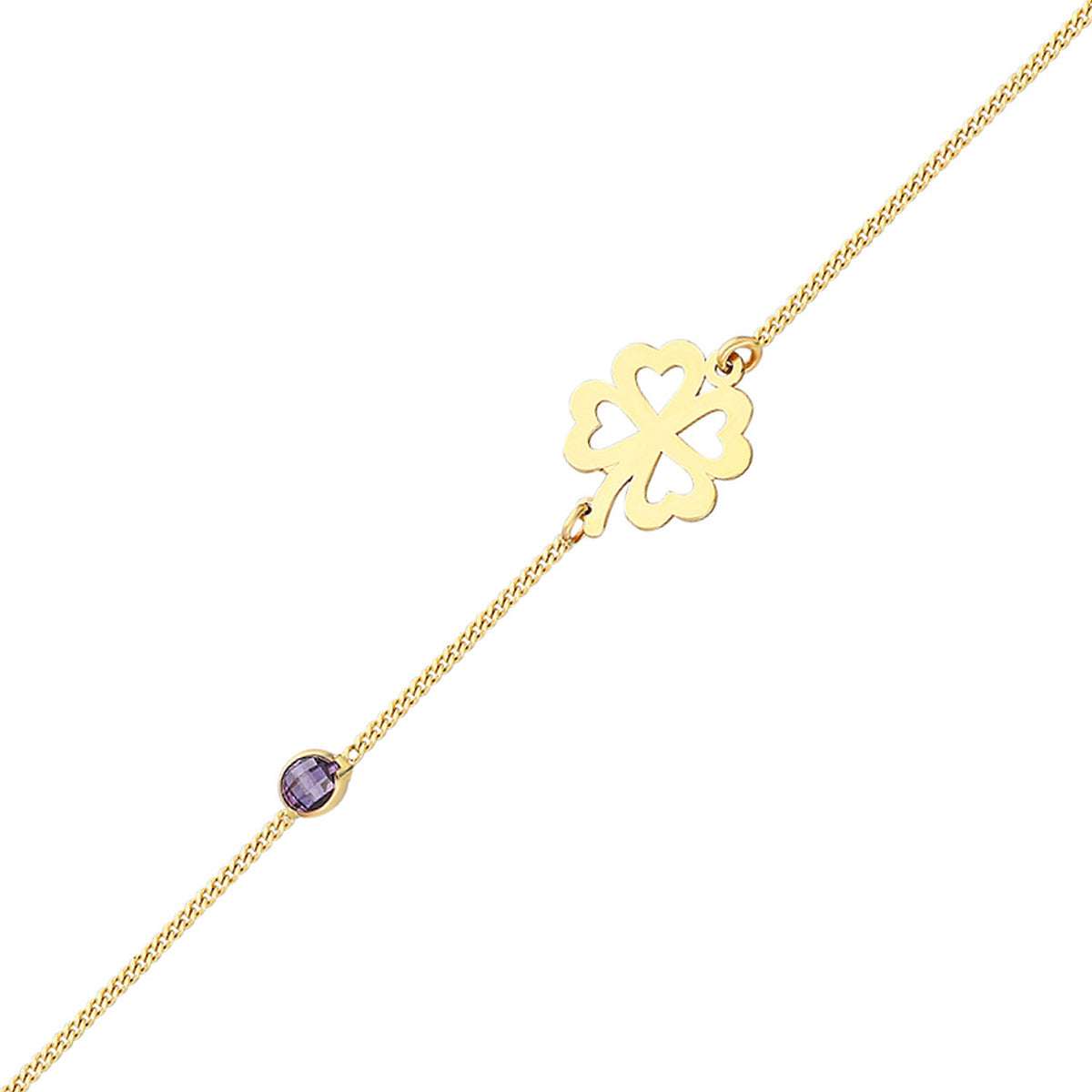 14k Solid Gold Clover Curb Bracelet