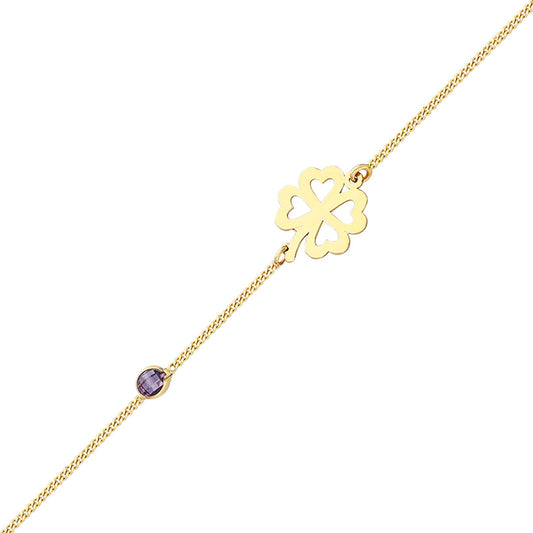 14k Solid Gold Clover Curb Bracelet