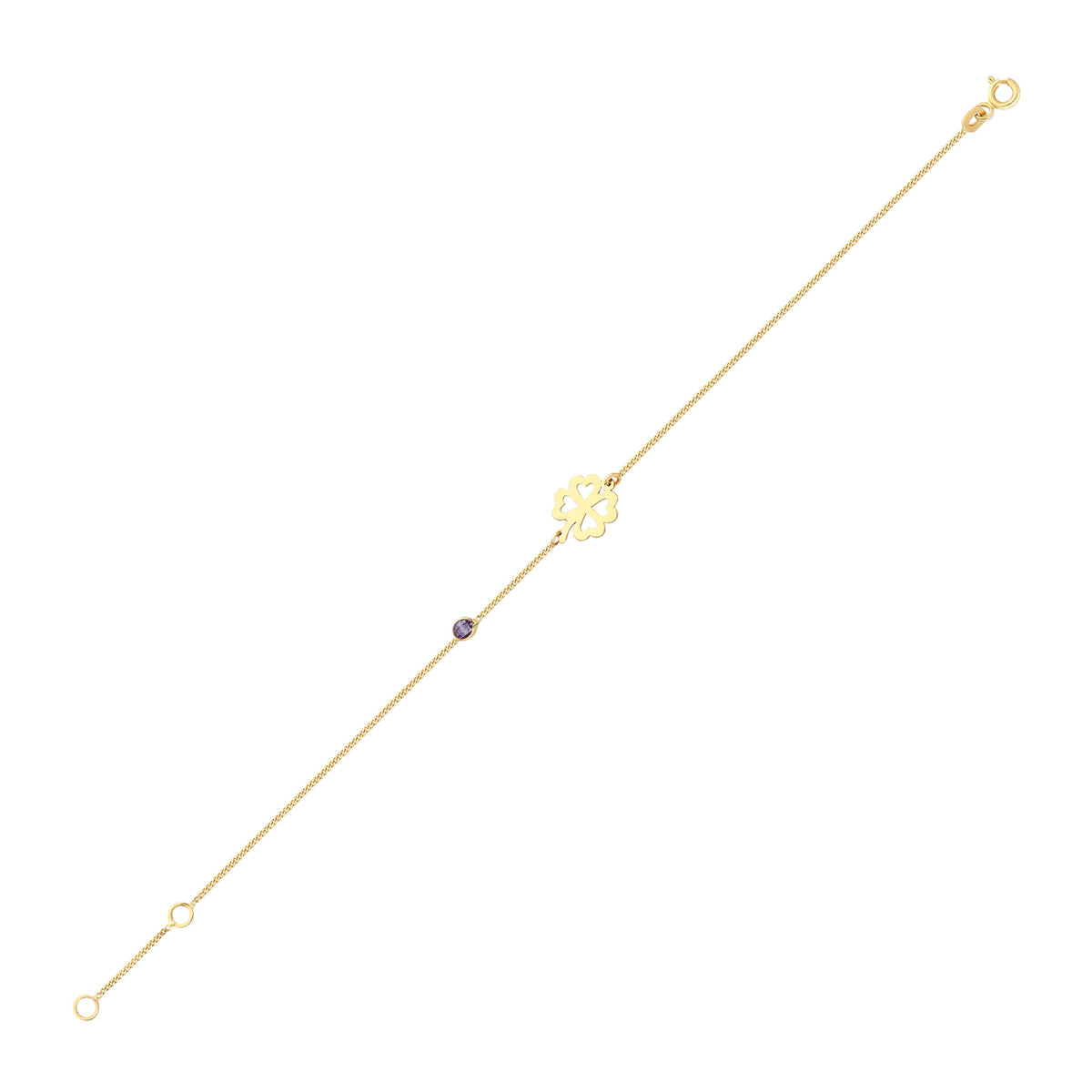 14k Solid Gold Clover Curb Bracelet - alternate view 2