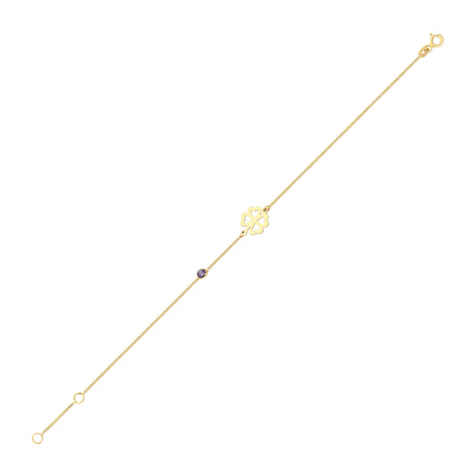 14k Solid Gold Clover Curb Bracelet - alternate view 2