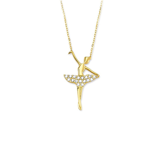 14k Solid Gold Ballerin Pave Necklace