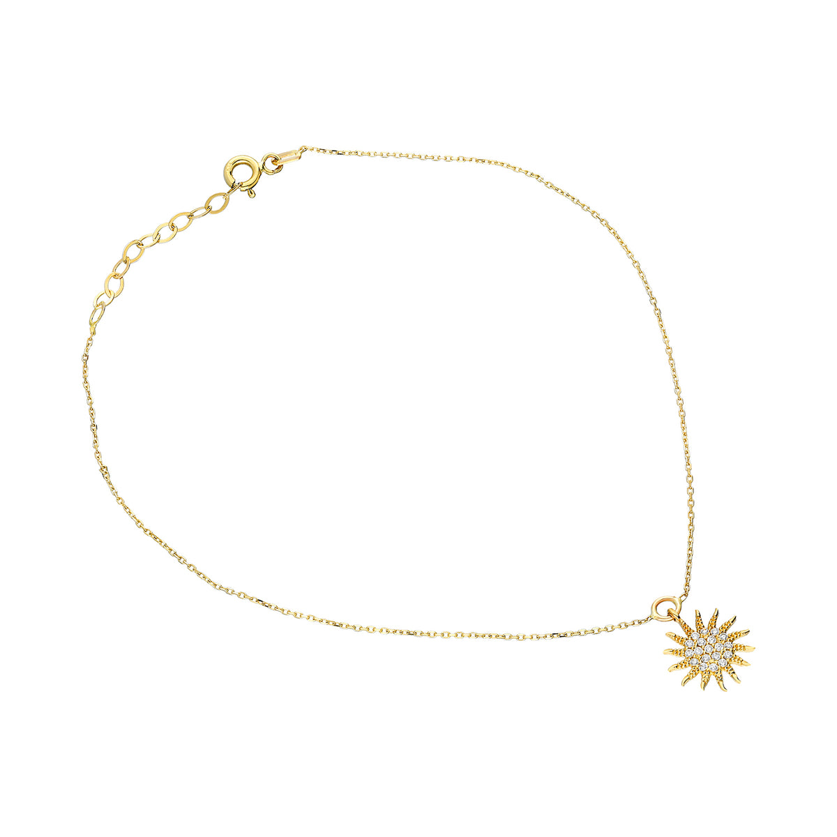 14k Solid Gold Sun Anklet