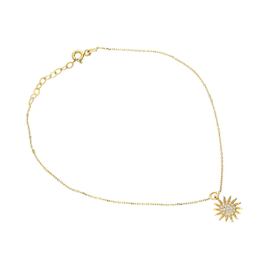 14k Solid Gold Sun Anklet