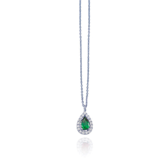 925k Sterling Silver Drop Pave Necklace